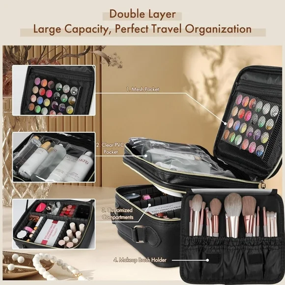 Elegant Black Travel Makeup Bag - Picture 4 of 7